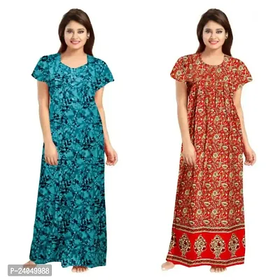 PMK FASHION 100% Cotton Kaftan for Women || Long Length Printed Nighty/Kaftan/Maxi/Night Gown/Nightwear Inner  Sleepwear for Women's (Combo Pack of 2)-thumb0