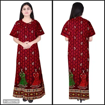 Stylish Maroon Cotton Blend Printed Nighty For Women