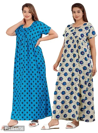 PMK FASHION 100% Cotton Kaftan for Women || Long Length Printed Nighty/Kaftan/Maxi/Night Gown/Night Dress/Nightwear Inner Sleepwear for Women's (Combo Pack of 2)-thumb0