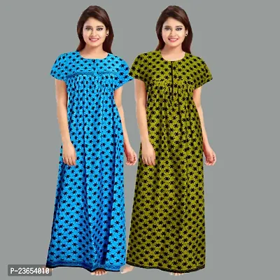 Elegant Cotton Printed Nighty For Women- Pack Of 2-thumb0