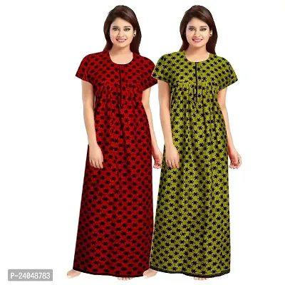 PMK FASHION 100% Cotton Nighty for Women || Long Length Printed Nighty/Maxi/Night Gown/Night Dress/Nightwear Inner  Sleepwear for Women's (Combo Pack of 2)