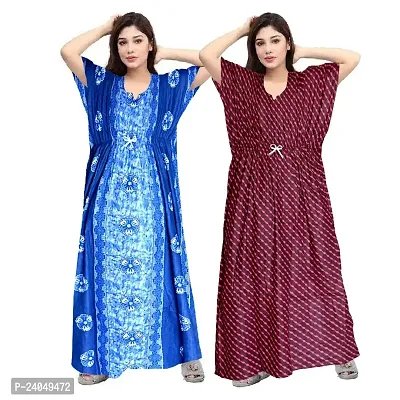 PMK FASHION 100% Cotton Kaftan for Women || Long Length Printed Nighty/Kaftan/Maxi/Night Gown/Night Dress/Nightwear Inner  Sleepwear for Women's (Combo Pack of 2)-thumb0