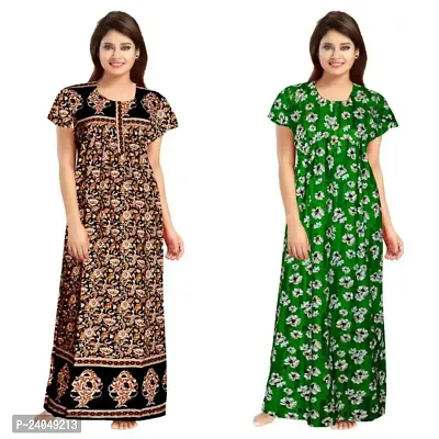 PMK FASHION 100% Cotton Nighty for Women || Long Length Printed Nighty/Maxi/Night Gown/Night Dress/Nightwear Inner  Sleepwear for Women's (Combo Pack of 2)