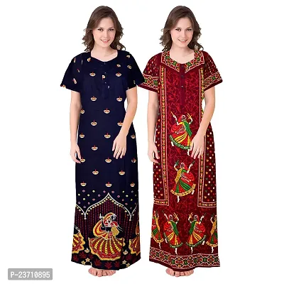 Stylish Multicoloured Cotton Printed Nighty For Women Pack Of 2-thumb0