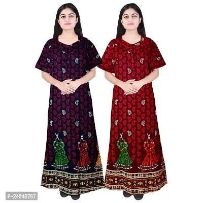 PMK FASHION 100% Cotton Nighty for Women || Long Length Printed Nighty/Maxi/Night Gown/Night Dress/Nightwear Inner  Sleepwear for Women's (Combo Pack of 2)