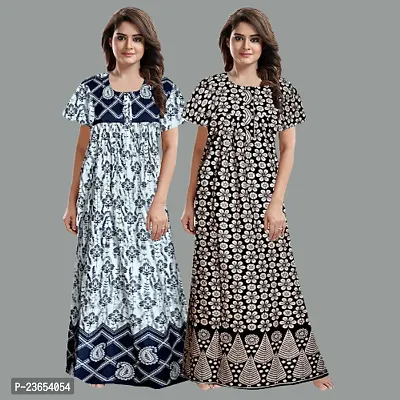 Elegant Cotton Printed Nighty For Women- Pack Of 2-thumb0