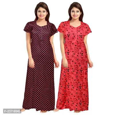 Stylish Multicoloured Cotton Printed Nighty For Women Pack Of 2-thumb0