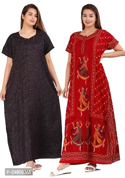 PMK FASHION 100% Cotton Kaftan for Women || Long Length Printed Nighty/Kaftan/Maxi/Night Gown/Night Dress/Nightwear Inner  Sleepwear for Women's (Combo Pack of 2)-thumb0