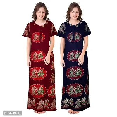 PMK FASHION 100% Cotton Nighty for Women || Long Length Printed Nighty/Maxi/Night Gown/Night Dress/Nightwear Inner  Sleepwear for Women's (Combo Pack of 2)