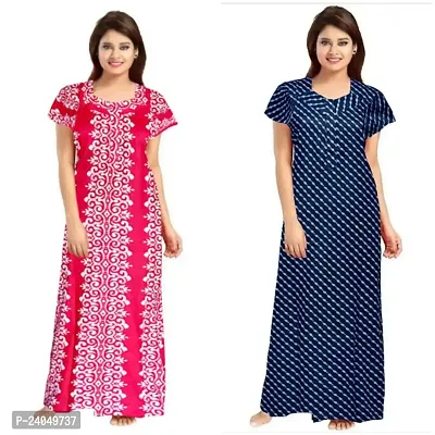 PMK FASHION 100% Cotton Nighty for Women || Long Length Printed Nighty/Maxi/Night Gown/Night Dress/Nightwear Inner  Sleepwear for Women's (Combo Pack of 2)