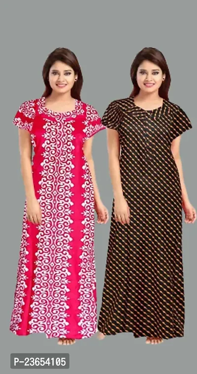 Elegant Cotton Printed Nighty For Women- Pack Of 2