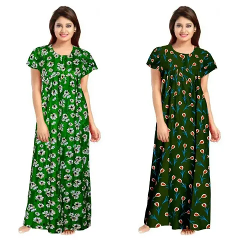 PMK FASHION 100% Nighty for Women || Long Length Nighty/Maxi/Night Gown/Night Dress/Nightwear Inner Sleepwear for Women's (Combo Pack of 2)