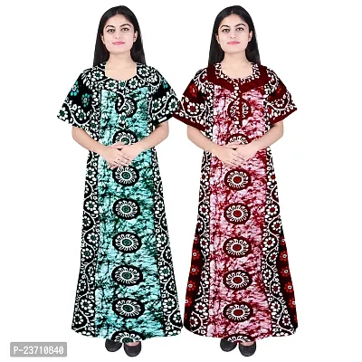 Stylish Multicoloured Cotton Printed Nighty For Women Pack Of 2-thumb0