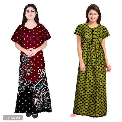 Comfortable Multicoloured Cotton Nightdress For Women Pack Of 2