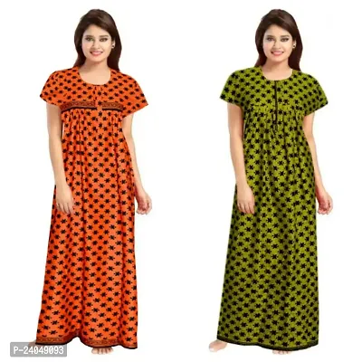 PMK FASHION 100% Cotton Nighty for Women || Long Length Printed Nighty/Maxi/Night Gown/Night Dress/Nightwear Inner  Sleepwear for Women's (Combo Pack of 2)-thumb0