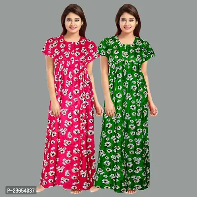 Elegant Cotton Printed Nighty For Women- Pack Of 2