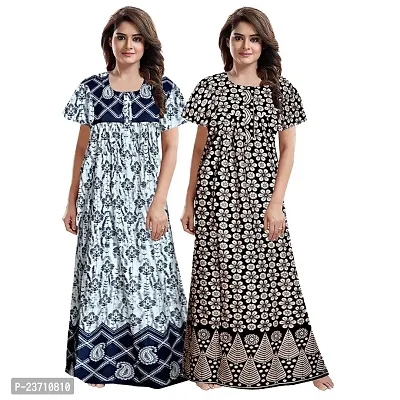 Stylish Multicoloured Cotton Printed Nighty For Women Pack Of 2-thumb0