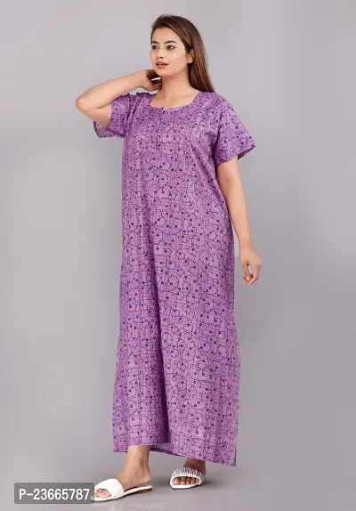 Comfortable Purple Cotton Nightdress For Women-thumb2