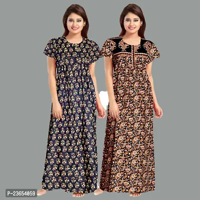 Elegant Cotton Printed Nighty For Women- Pack Of 2-thumb0