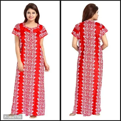 Stylish Red Cotton Blend Printed Nighty For Women