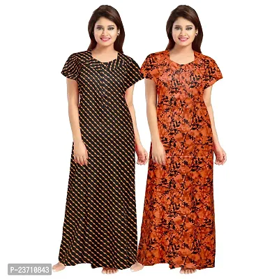 Stylish Multicoloured Cotton Printed Nighty For Women Pack Of 2