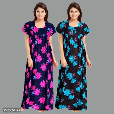 Elegant Cotton Printed Nighty For Women- Pack Of 2-thumb0