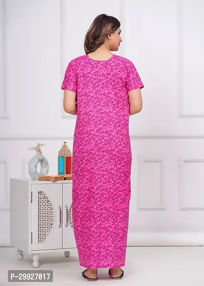 Elegant Pink Cotton Printed Nighty For Women-thumb4