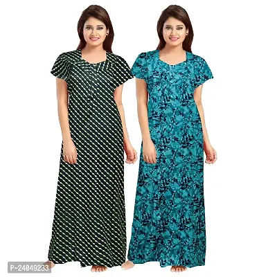 PMK FASHION 100% Cotton Nighty for Women || Long Length Printed Nighty/Maxi/Night Gown/Night Dress/Nightwear Inner  Sleepwear for Women's (Combo Pack of 2)