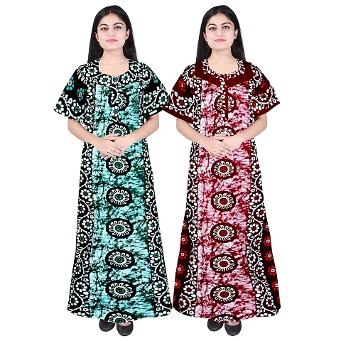 HOORANI Enterprises 100% Cotton Nighty for Women || Long Length Printed Nighty/Maxi/Night Gown/Night Dress/Nightwear Inner & Sleepwear for Women's (Combo Pack of 2)