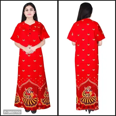 Stylish Red Cotton Blend Printed Nighty For Women