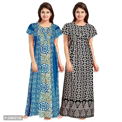 PMK FASHION 100% Cotton Nighty for Women || Long Length Printed Nighty/Maxi/Night Gown/Night Dress/Nightwear Inner  Sleepwear for Women's (Combo Pack of 2)