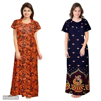 PMK FASHION 100% Cotton Nighty for Women || Long Length Printed Nighty/Maxi||Night Gown/Night Dress/Nightwear Inner  Sleepwear for Women's (Combo Pack of 2)