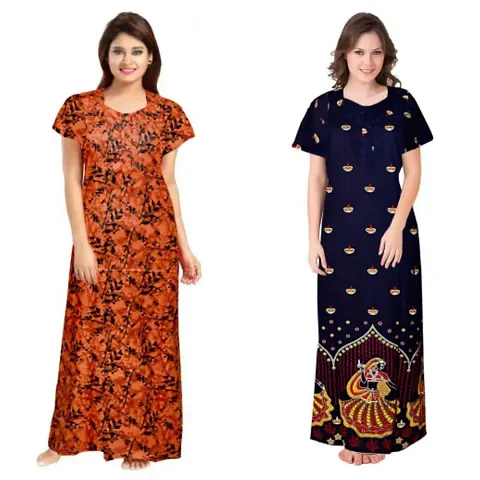 PMK FASHION 100% Nighty for Women || Long Length Nighty/Maxi||Night Gown/Night Dress/Nightwear Inner Sleepwear for Women's (Combo Pack of 2)