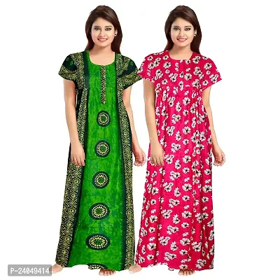 PMK FASHION 100% Cotton Nighty for Women || Long Length Printed Nighty/Maxi/Night Gown/Night Dress/Nightwear Inner  Sleepwear for Women's (Combo Pack of 2)