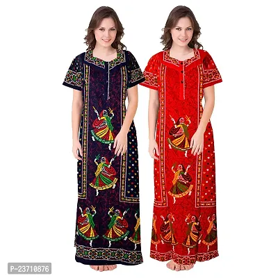 Stylish Multicoloured Cotton Printed Nighty For Women Pack Of 2