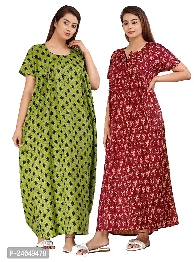 PMK FASHION 100% Cotton Kaftan for Women || Long Length Printed Nighty/Kaftan/Maxi/Night Gown/Night Dress/Nightwear Inner  Sleepwear for Women's (Combo Pack of 2)-thumb0