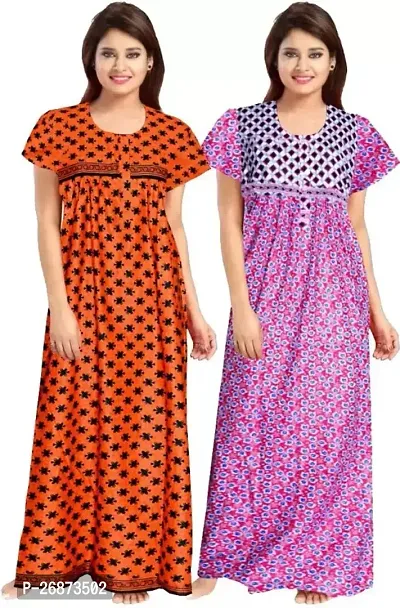 Cotton Printed Nightys For Women Pack Of 2