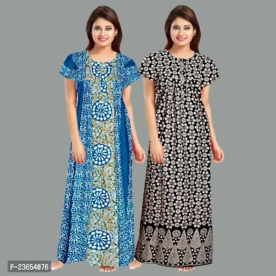 Elegant Cotton Printed Nighty For Women- Pack Of 2-thumb0