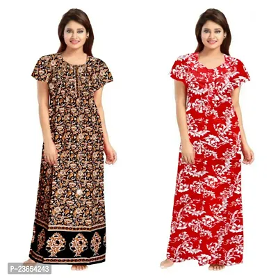 Elegant Cotton Printed Nighty For Women- Pack Of 2-thumb0