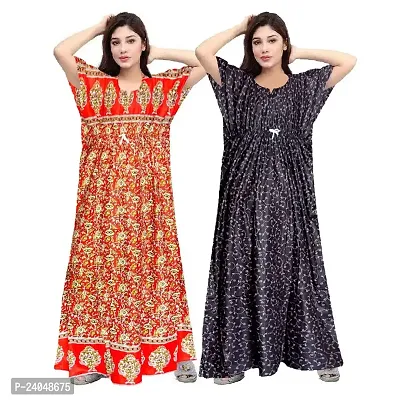 PMK FASHION 100% Cotton Kaftan for Women || Long Length Printed Nighty/Kaftan/Maxi/Night Gown/Night Dress/Nightwear Inner  Sleepwear for Women's (Combo Pack of 2)-thumb0