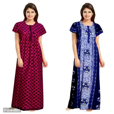 PMK FASHION 100% Cotton Nighty for Women || Long Length Printed Nighty/Maxi/Night Gown/Night Dress/Nightwear Inner  Sleepwear for Women's (Combo Pack of 2)-thumb0