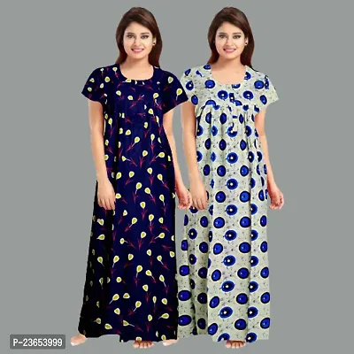 Elegant Cotton Printed Nighty For Women- Pack Of 2-thumb0