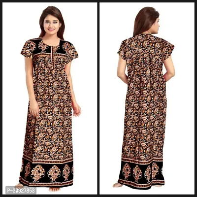 Stylish Black Cotton Blend Printed Nighty For Women-thumb0