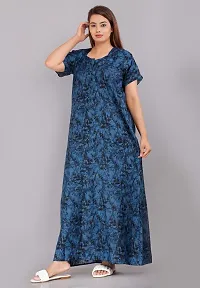 Comfortable Blue Cotton Nightdress For Women-thumb2