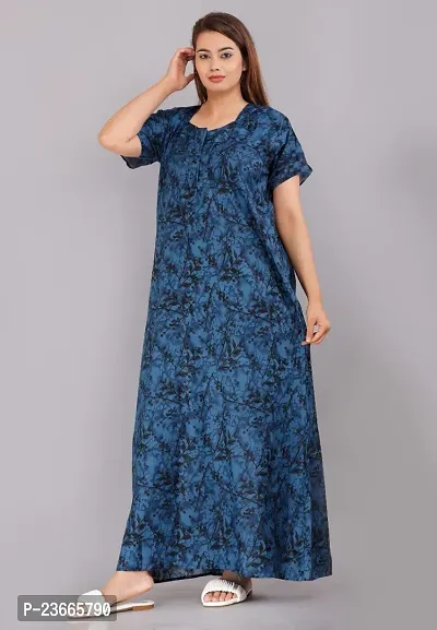 Comfortable Blue Cotton Nightdress For Women-thumb3