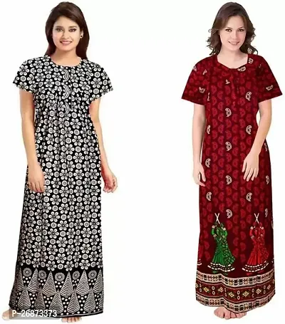 Cotton Printed Nightys For Women Pack Of 2