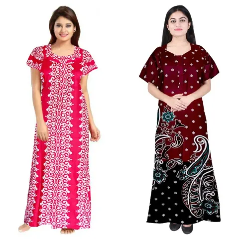 Stylish Embellished rich long nightwear Combo Pack of 2