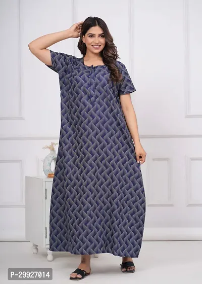 Elegant Blue Cotton Printed Nighty For Women-thumb2