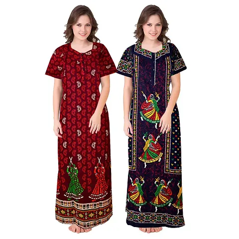 ZEEMIUM IND Women's Cotton Printed Night Gown, Nighty; [Zee25_Combo3]