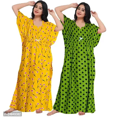 PMK FASHION 100% Cotton Kaftan for Women || Long Length Printed Nighty/Kaftan/Maxi/Night Gown/Night Dress/Nightwear Inner  Sleepwear for Women's (Combo Pack of 2)